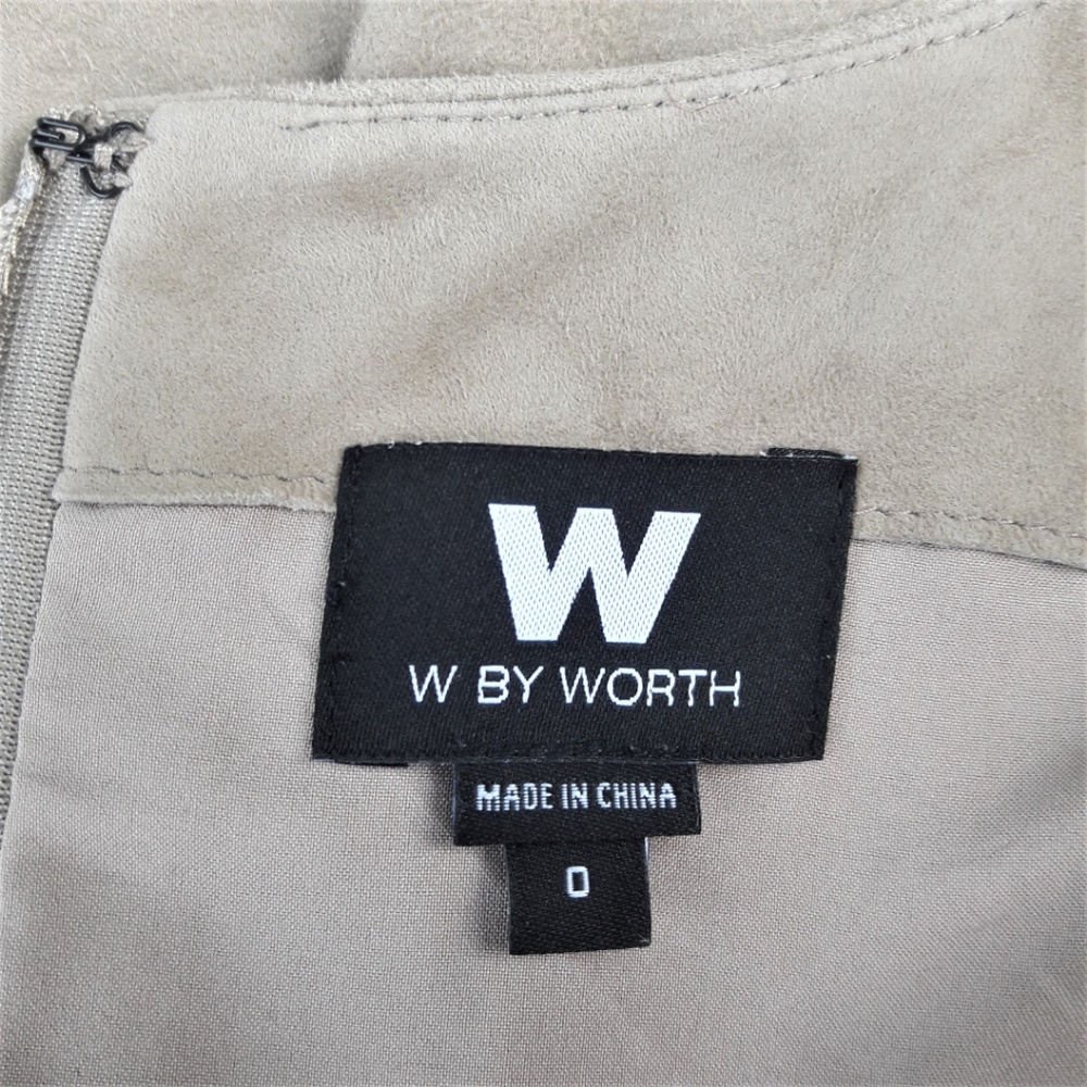 W by Worth Genuine Tan Suede Leather Sheath Dress Chain Zip Pockets Lined XS - Picture 6 of 8